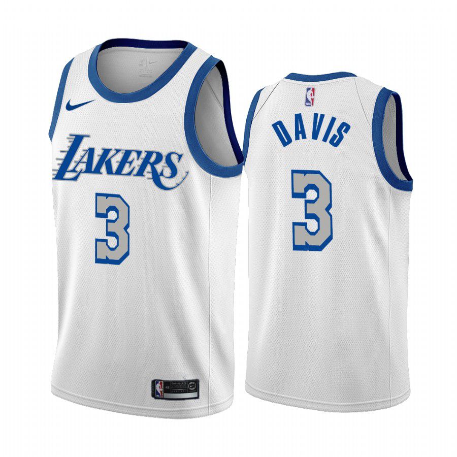Men Los Angeles Lakers #3 anthony davis white city edition new blue silver logo 2020 nba jersey